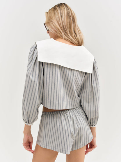 For Love and Lemons - Linen Stripe Top - Blue