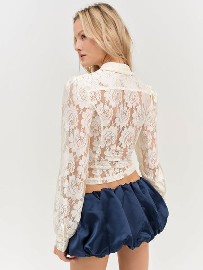 For Love and Lemons - Claudia Rose Lace Button Down Top - Cream