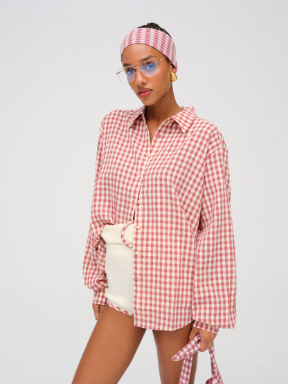 For Love and Lemons - Georgia Gingham Button Down - Mauve