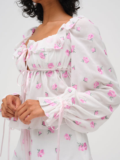 For Love and Lemons - Fiona Floral Top - White
