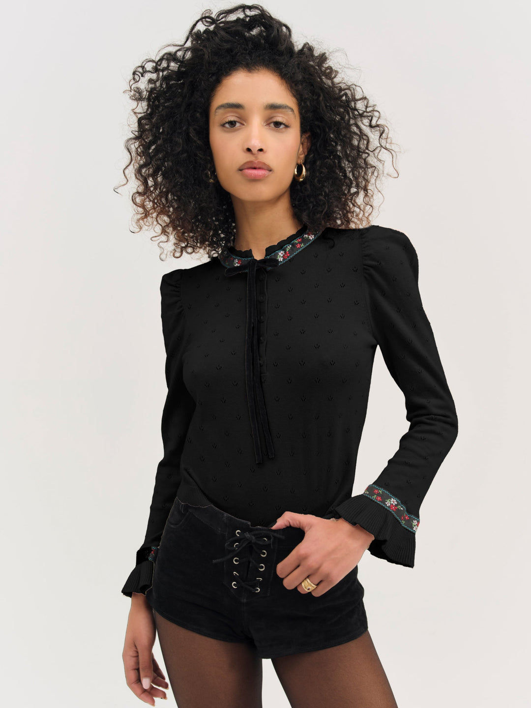 For Love and Lemons - Naomi Knit Long Sleeve Top - Black