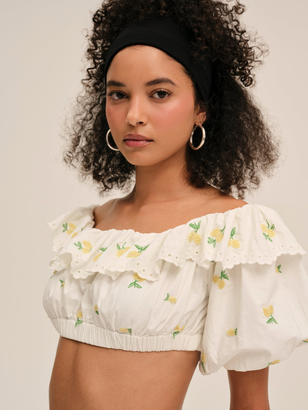 For Love and Lemons - Lemon Spritz Crop Top - White