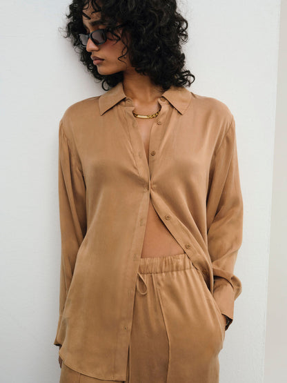 For Love and Lemons - Clarabell Button Down Shirt - CAMEL