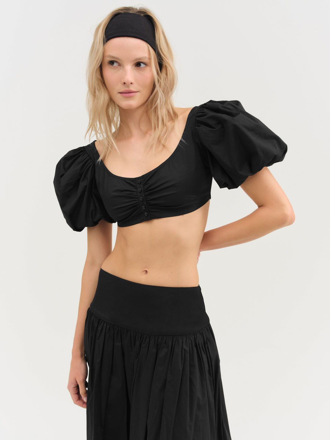 For Love and Lemons - Helena Crop Poplin Top - Black