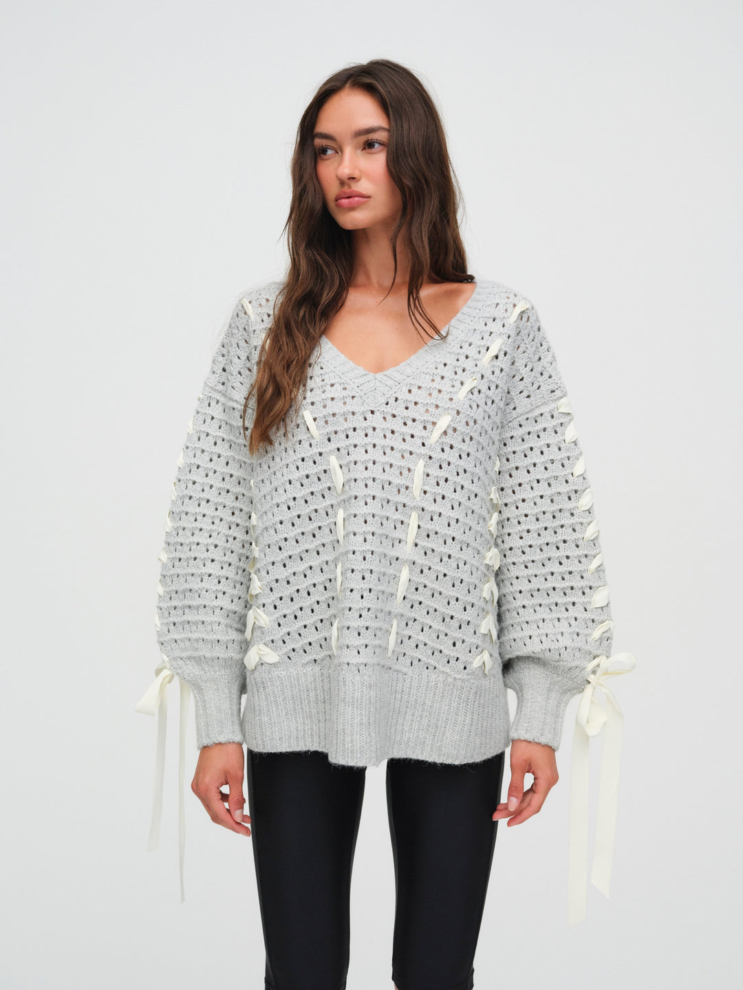 For Love and Lemons - Liberty V Neck Sweater - Grey