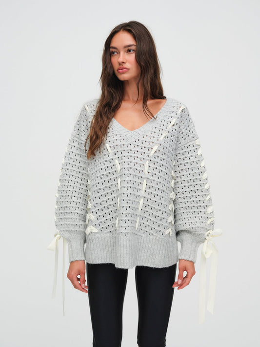 For Love and Lemons - Liberty V Neck Sweater - Grey