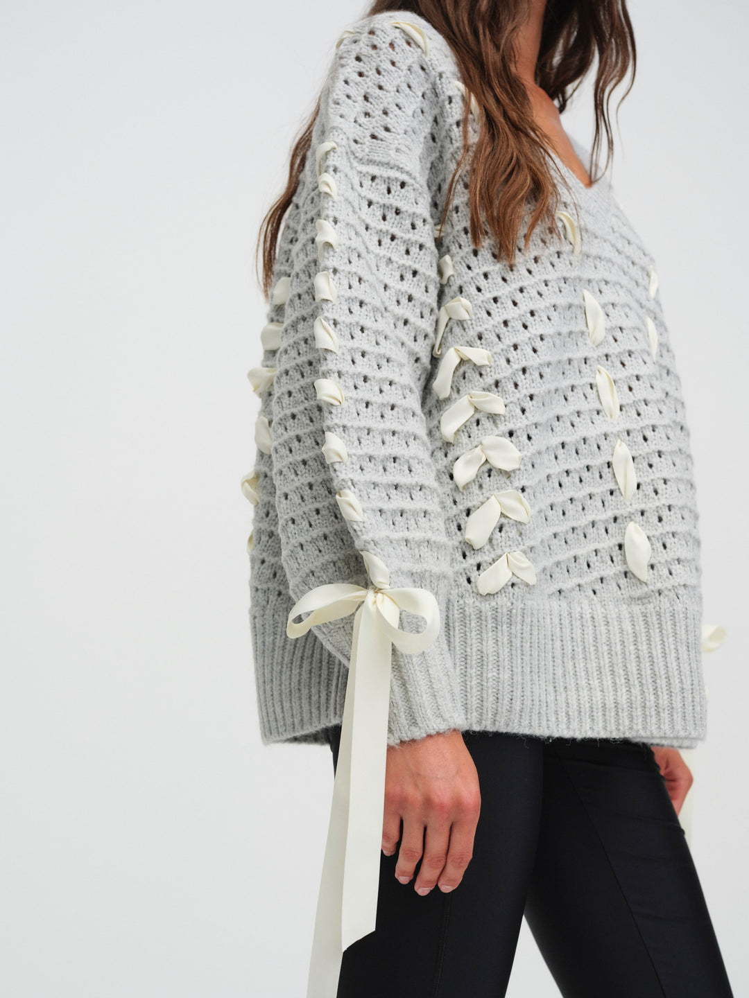 For Love and Lemons - Liberty V Neck Sweater - Grey