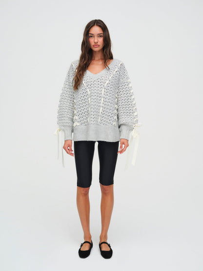 For Love and Lemons - Liberty V Neck Sweater - Grey
