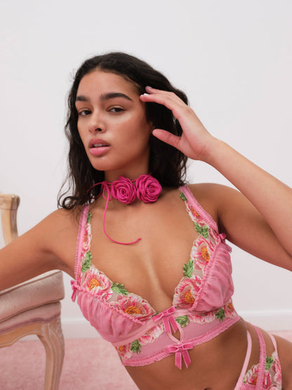 For Love and Lemons - Needle Point Roses Bustier - Pink