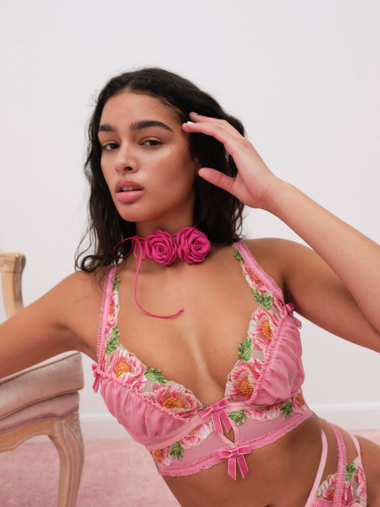 For Love and Lemons - Needle Point Roses Bustier - Pink
