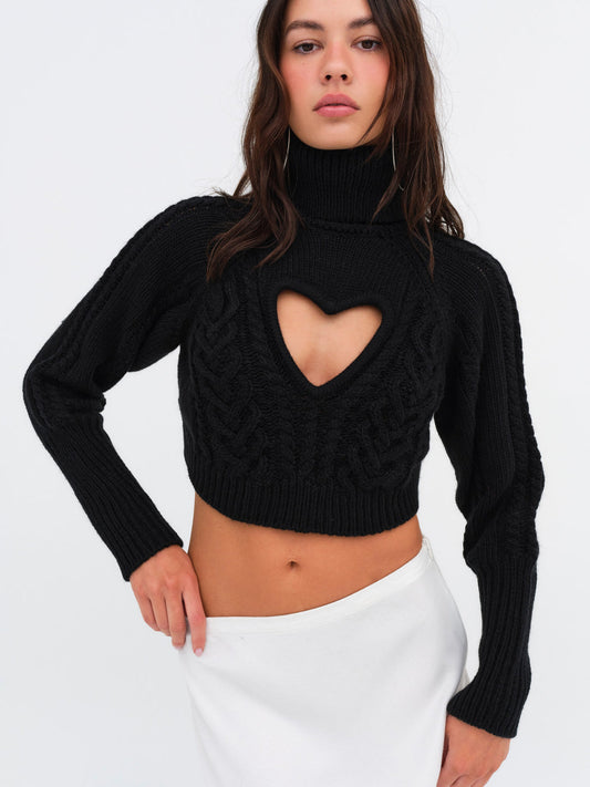 For Love and Lemons - Vera Cropped Cut Out Sweater - Black