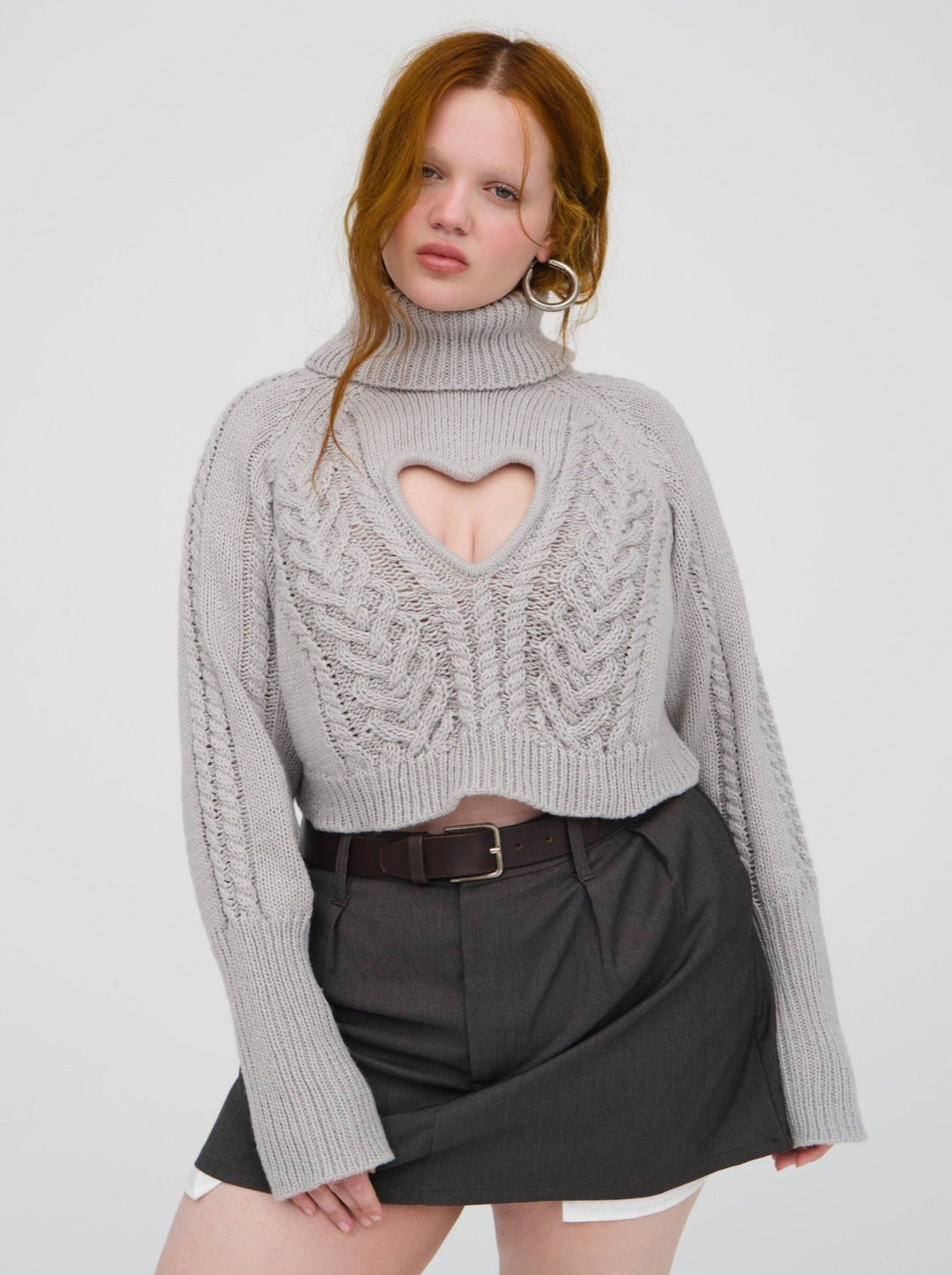 For Love and Lemons - Vera Cropped Cut Out Sweater - Grey