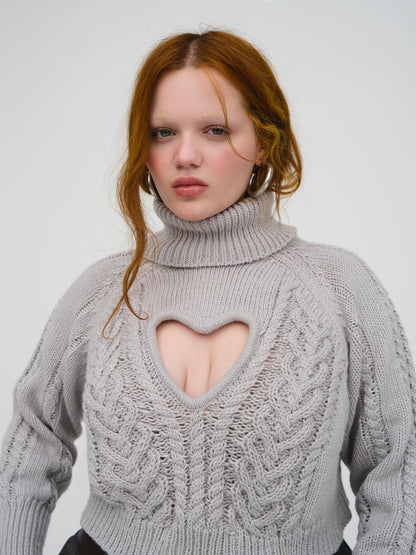 For Love and Lemons - Vera Cropped Cut Out Sweater - Grey