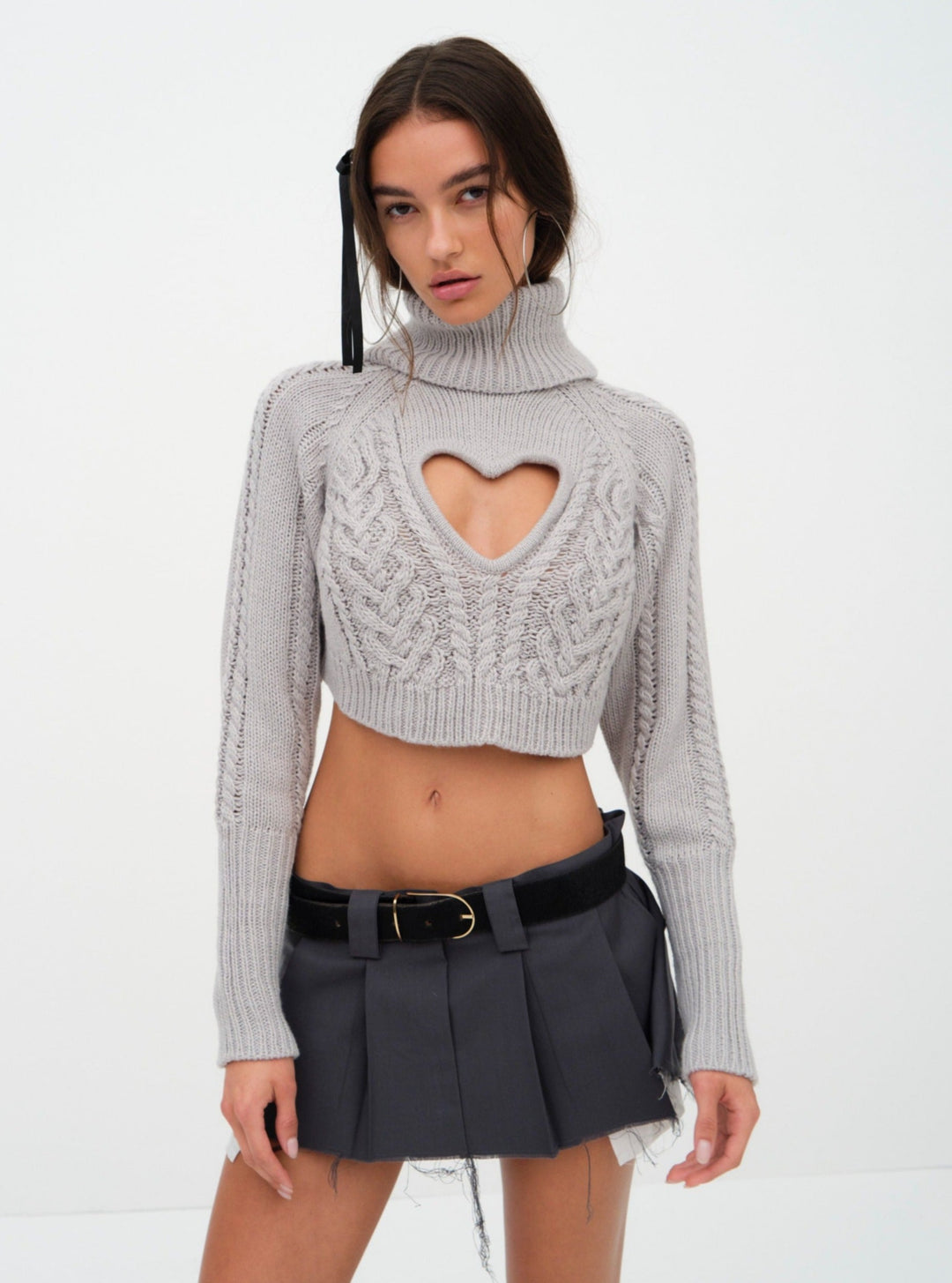 For Love and Lemons - Vera Cropped Cut Out Sweater - Grey