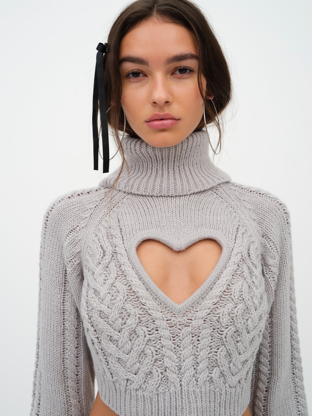 For Love and Lemons - Vera Cropped Cut Out Sweater - Grey