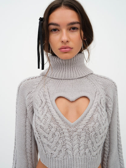 For Love and Lemons - Vera Cropped Cut Out Sweater - Grey