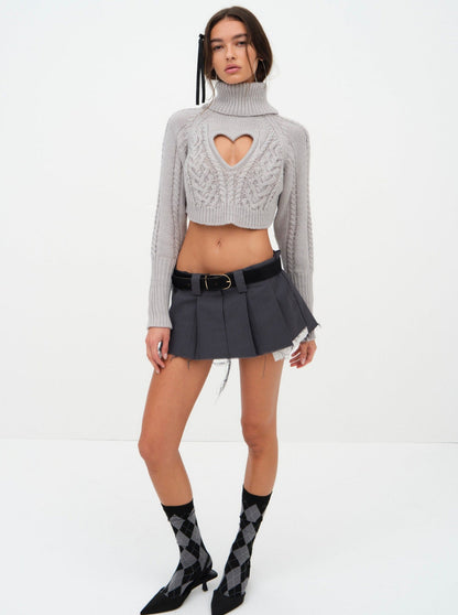 For Love and Lemons - Vera Cropped Cut Out Sweater - Grey