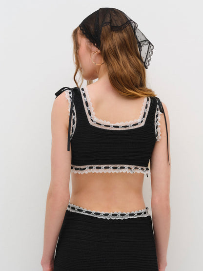 For Love and Lemons - Mayfair Crochet Crop Top - Black