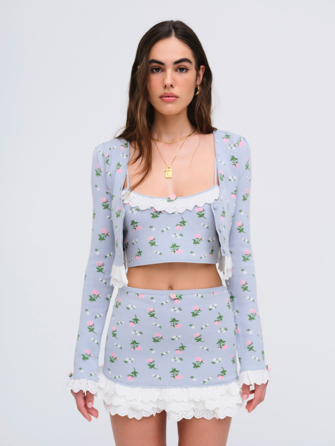 For Love and Lemons - Amalia Knit Crop Top - Blue