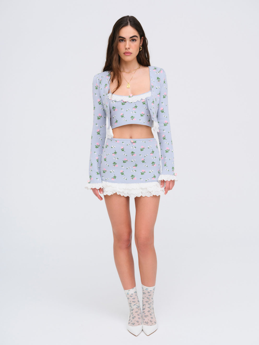 For Love and Lemons - Amalia Knit Crop Top - Blue
