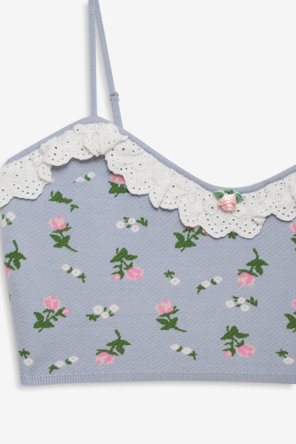 For Love and Lemons - Amalia Knit Crop Top - Blue