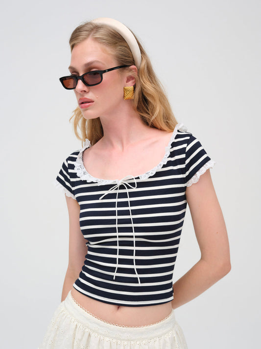 For Love and Lemons - Suzette Stripe Top - Black