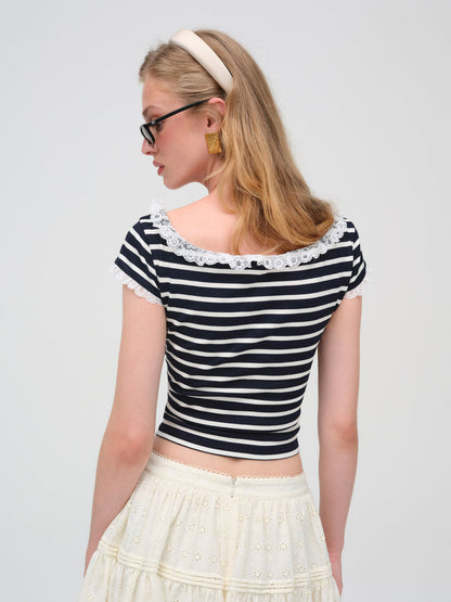 For Love and Lemons - Suzette Stripe Top - Black