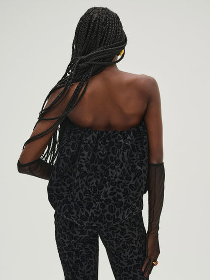 For Love and Lemons - Midnight Velvet Bubble Top - Black