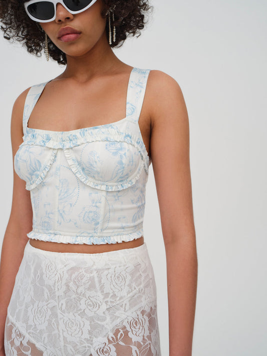 For Love and Lemons - Chantal Denim Corset Top - Blue