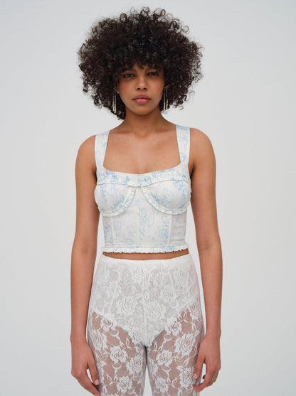 For Love and Lemons - Chantal Denim Corset Top - Blue