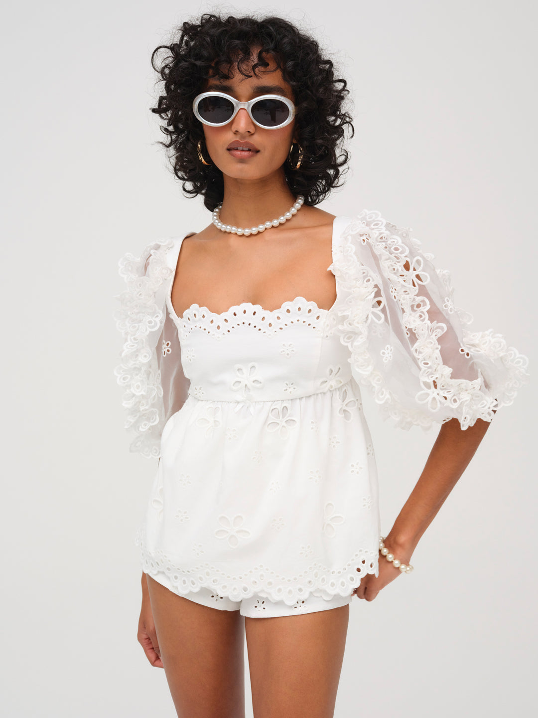 For Love and Lemons - Daisy Eyelet Top - White