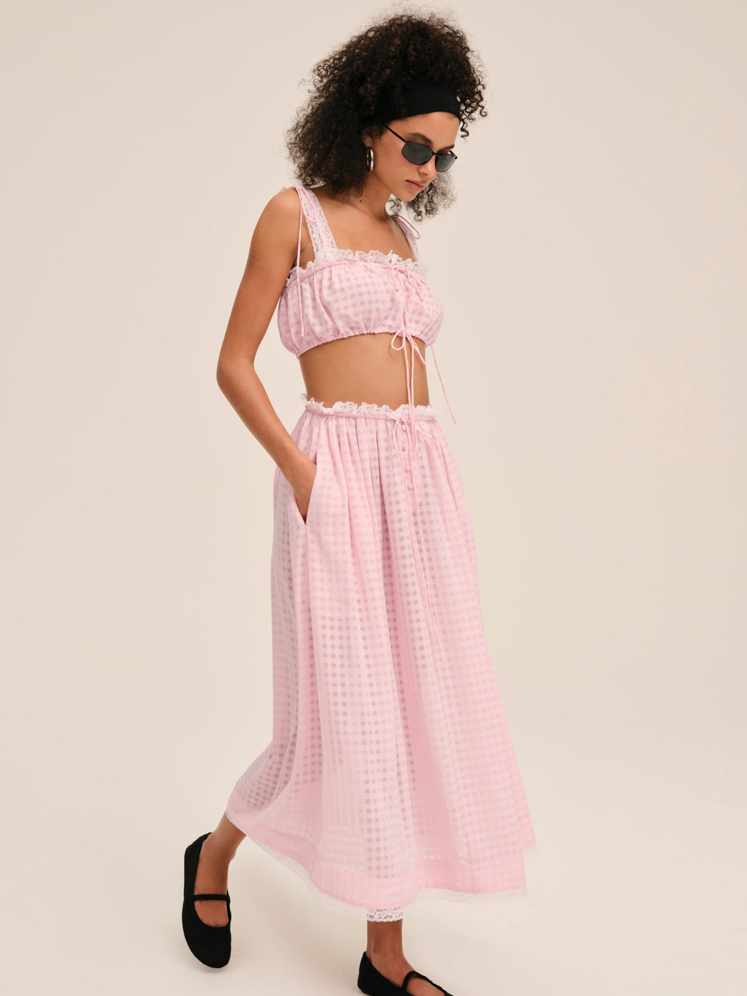 For Love and Lemons - Ginny Gingham Crop Top - Pink