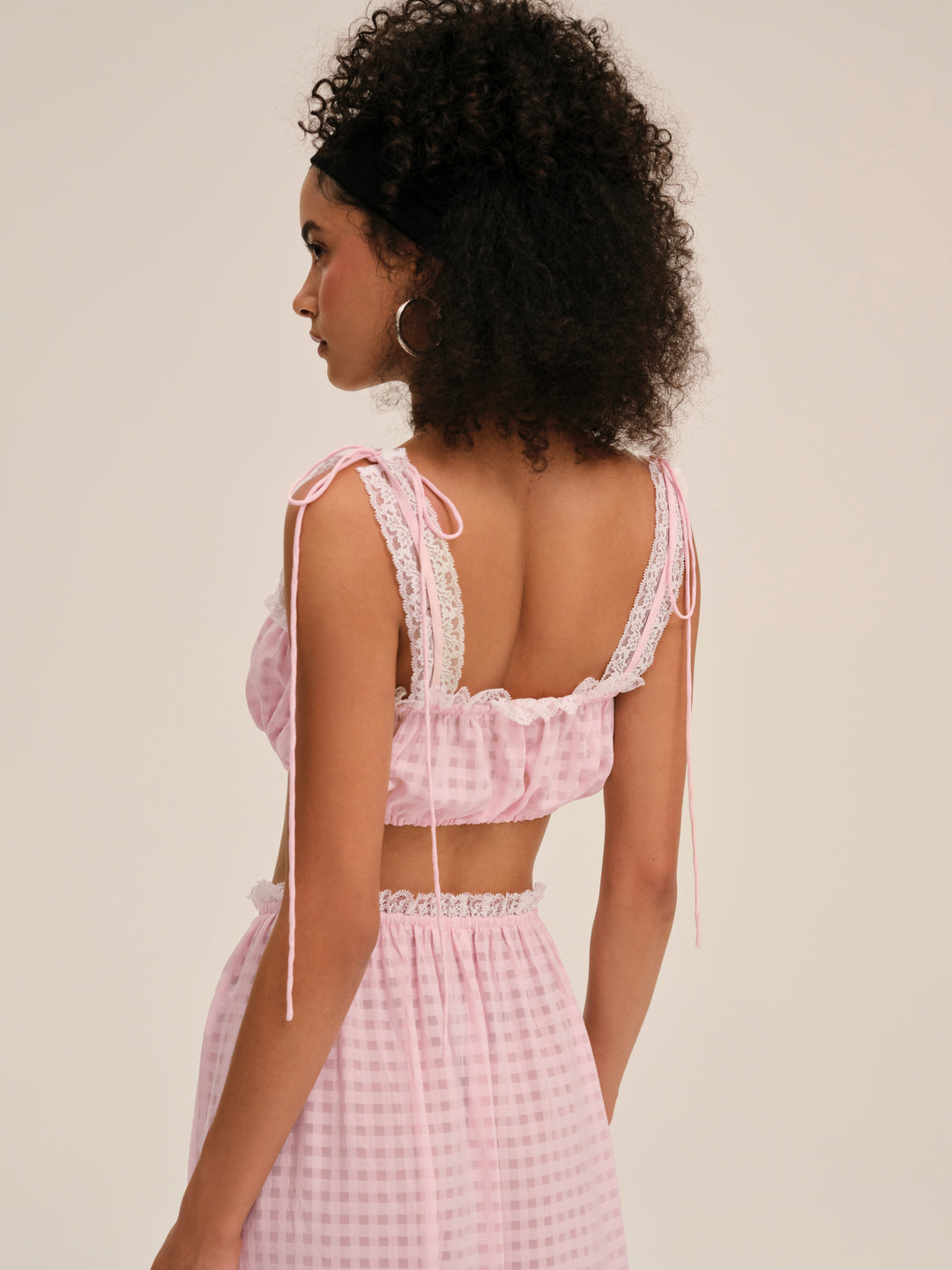 For Love and Lemons - Ginny Gingham Crop Top - Pink