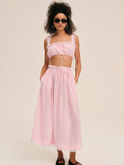 For Love and Lemons - Ginny Gingham Crop Top - Pink