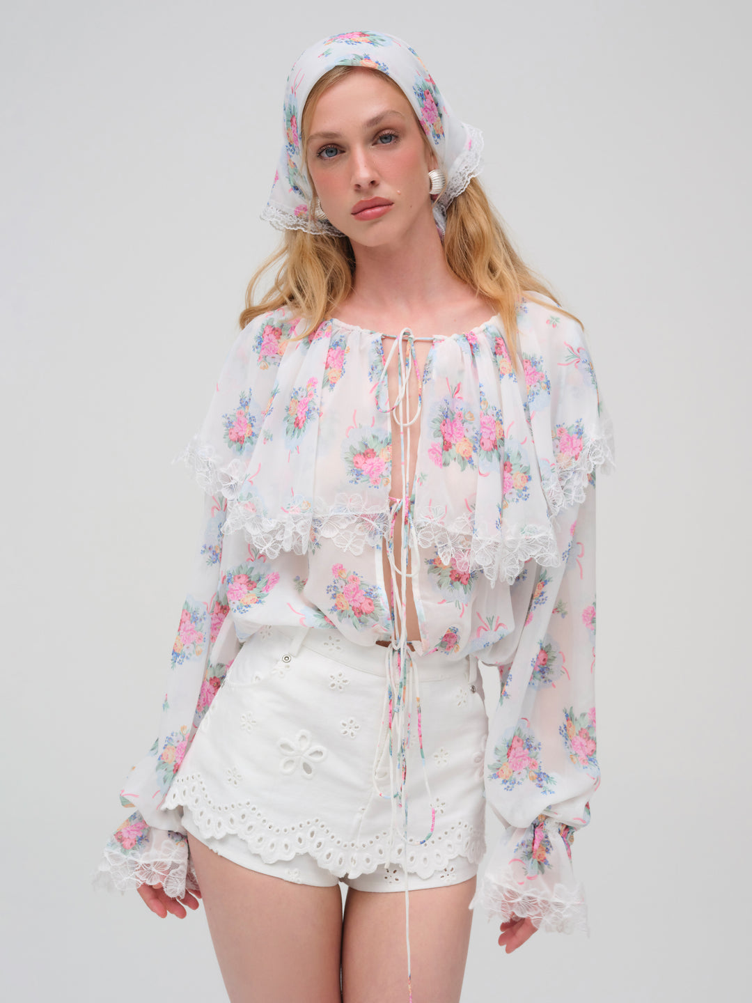 For Love and Lemons - Doily Bouquet Long Sleeve Top - White