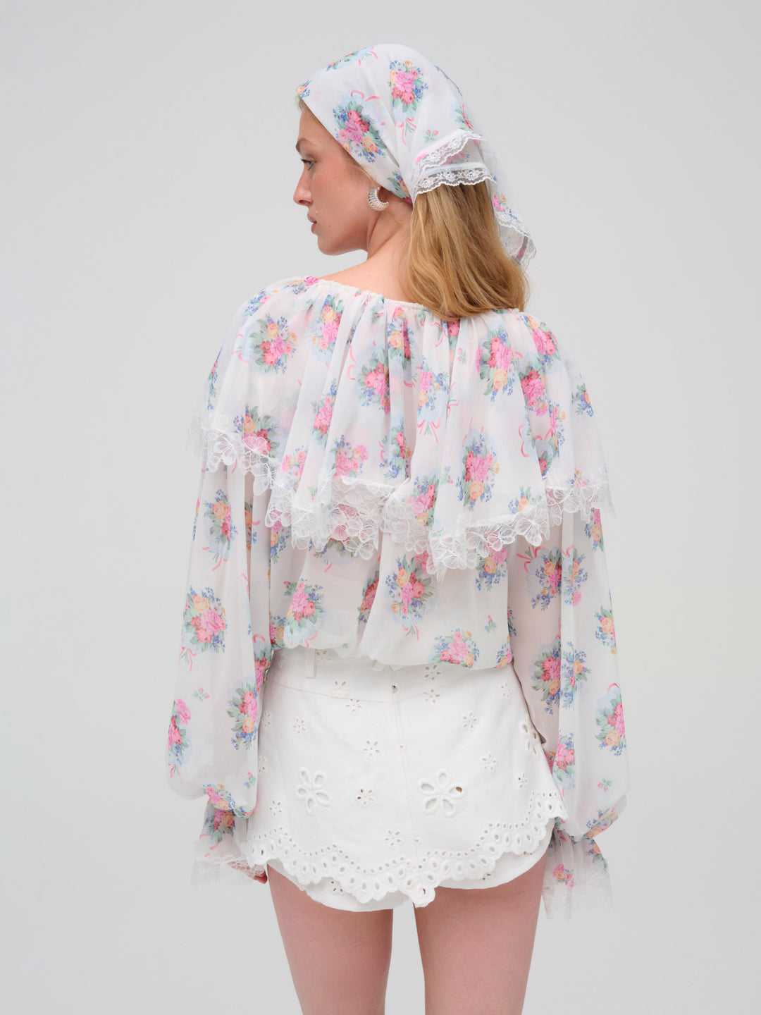 For Love and Lemons - Doily Bouquet Long Sleeve Top - White