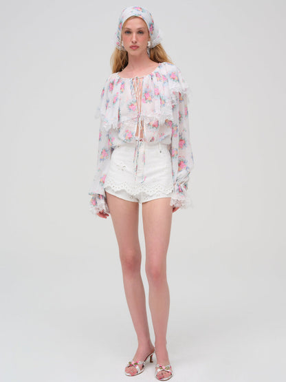 For Love and Lemons - Doily Bouquet Long Sleeve Top - White