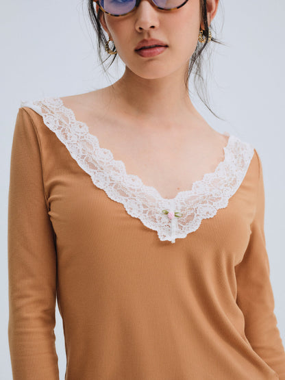For Love and Lemons - Eisley Ribbed Knit Top - Brown