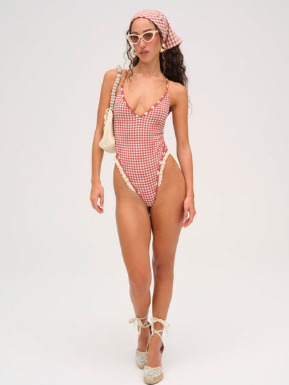 For Love and Lemons - Strappy One Piece Swimsuit - Red