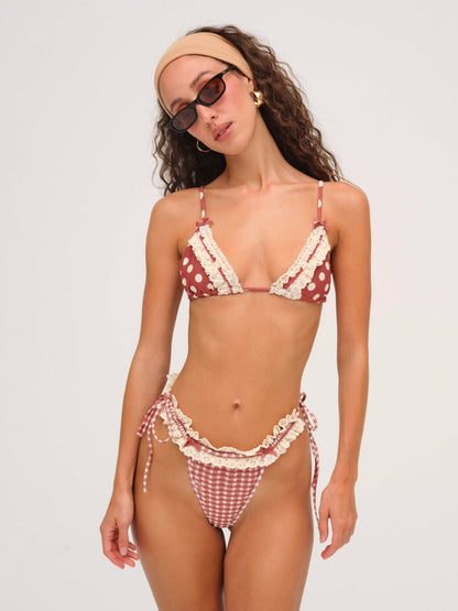 For Love and Lemons - Dolly Dot Triangle Bikini Top - Red