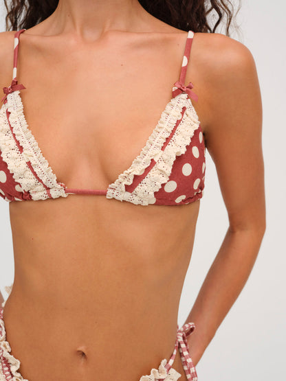 For Love and Lemons - Dolly Dot Triangle Bikini Top - Red