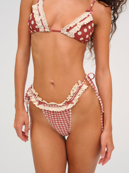 For Love and Lemons - Dolly Dot Triangle Bikini Top - Red