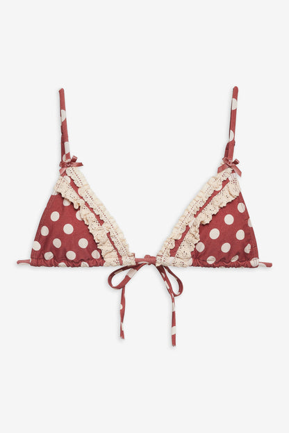 For Love and Lemons - Dolly Dot Triangle Bikini Top - Red