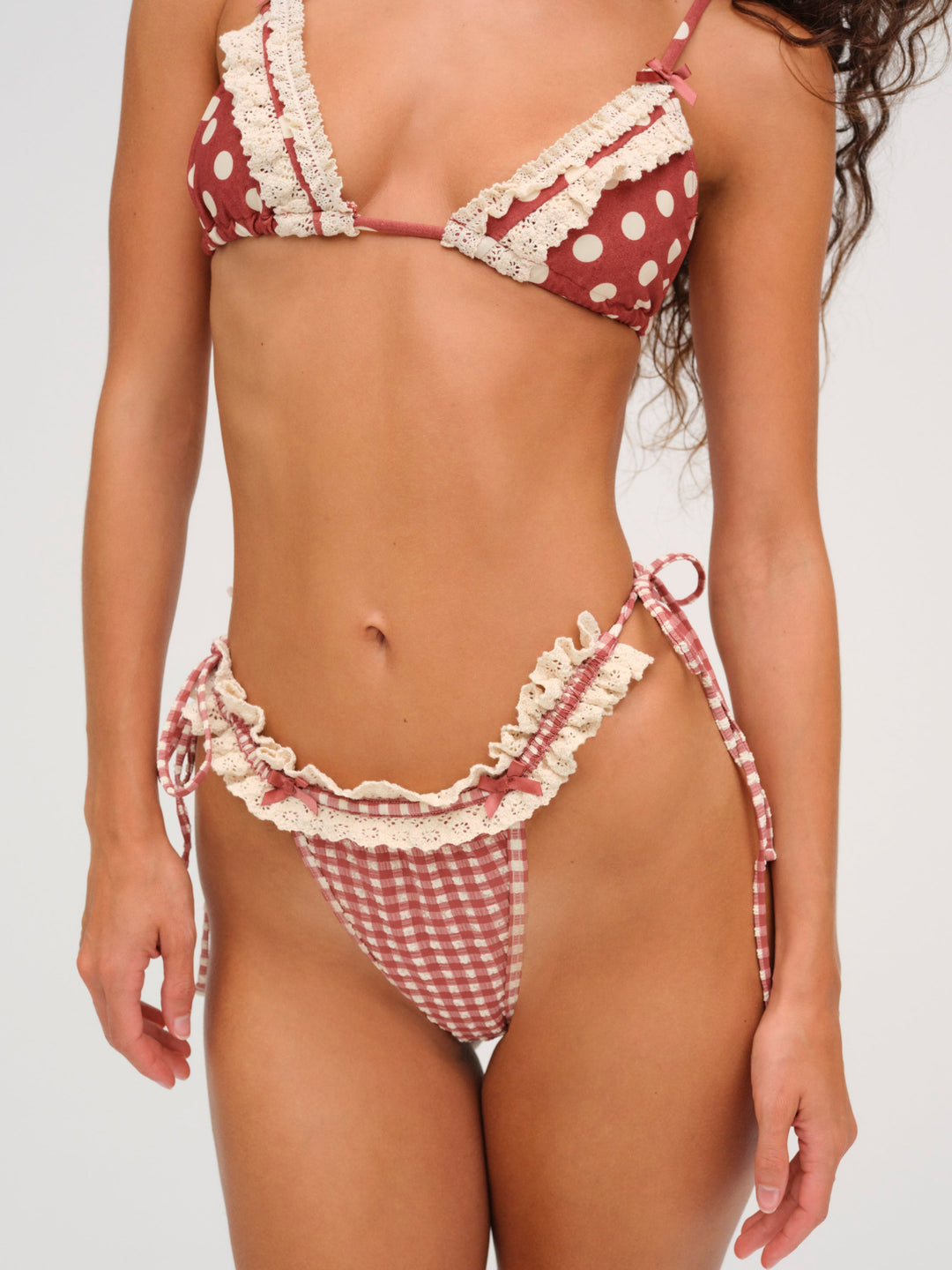 For Love and Lemons - Gingham Bikini Bottom - Red