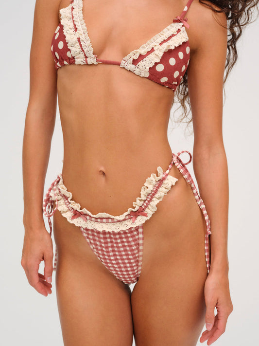 For Love and Lemons - Gingham Bikini Bottom - Red