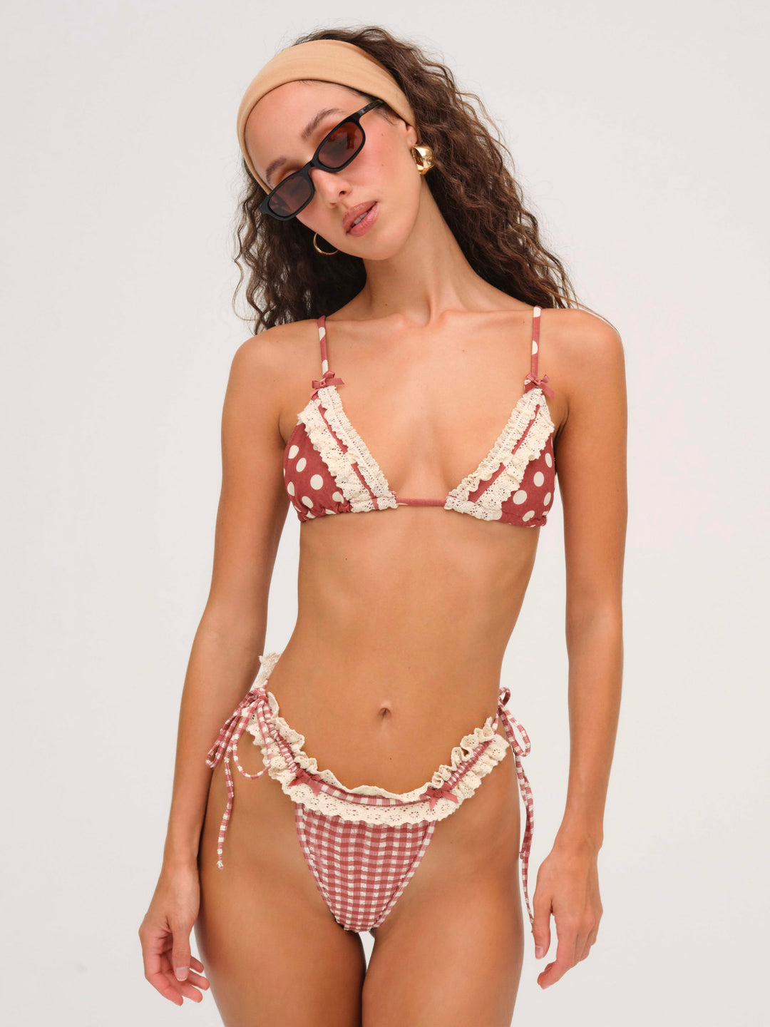 For Love and Lemons - Gingham Bikini Bottom - Red