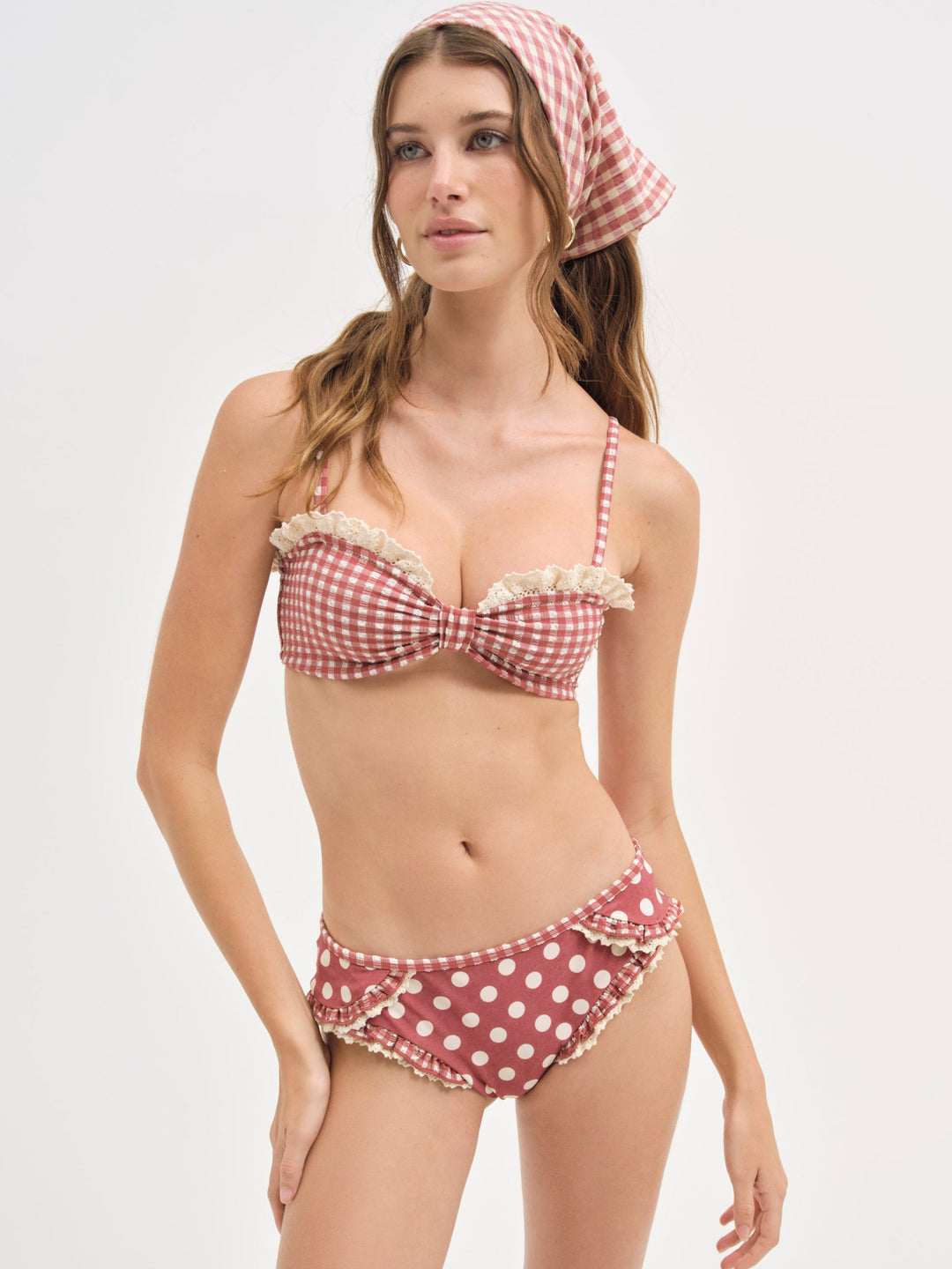 For Love and Lemons - Dolly Dot Bikini Bottom - Red