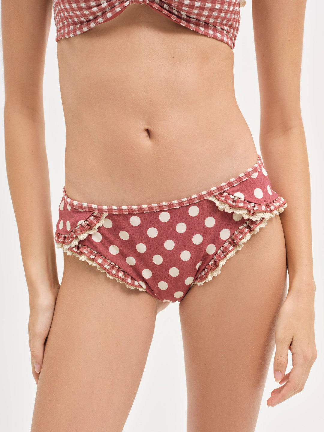 For Love and Lemons - Dolly Dot Bikini Bottom - Red