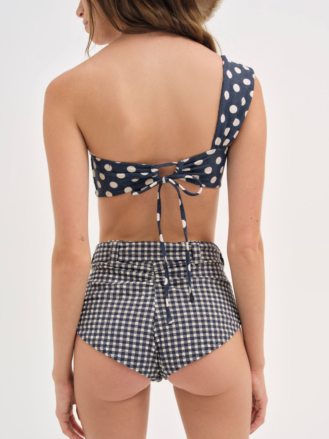 For Love and Lemons - Dolly Dot One-Shoulder Bikini Top - Blue