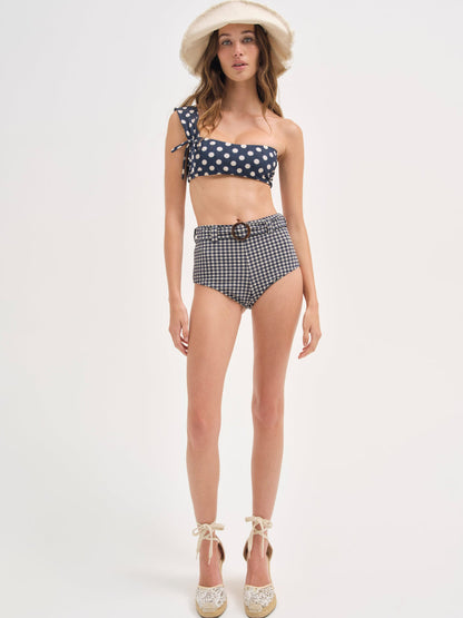 For Love and Lemons - Dolly Dot One-Shoulder Bikini Top - Blue